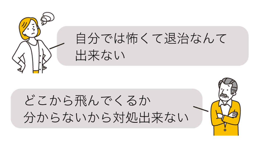自分は怖くて退治なんで出来ない
どこから飛んでくるか分からないから対処できない
